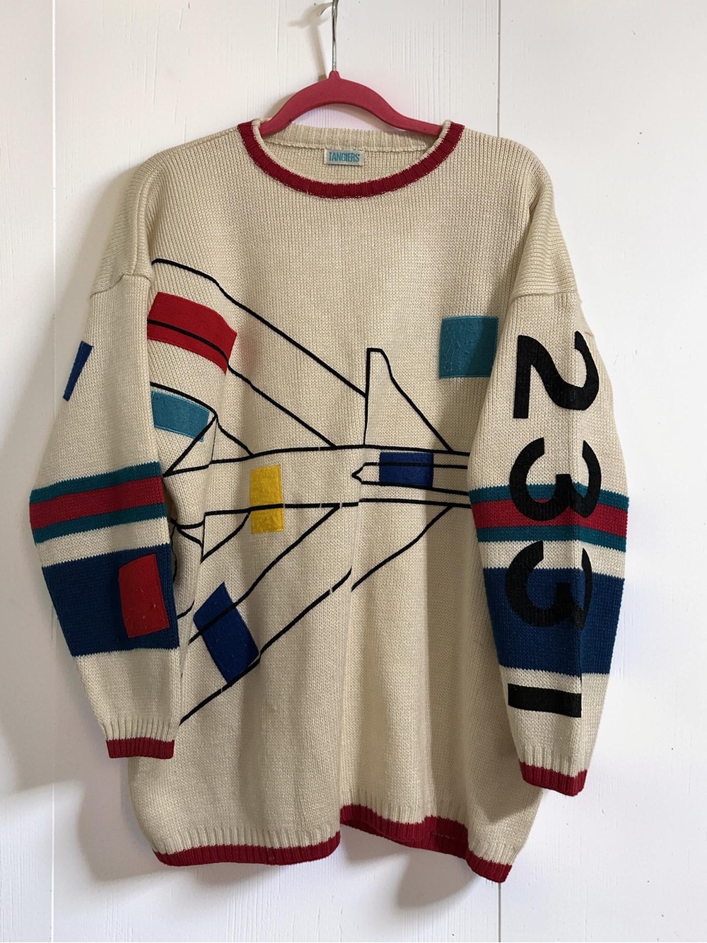 Vintage TANGIERS Cream Geometric graphic Knit Sweater
